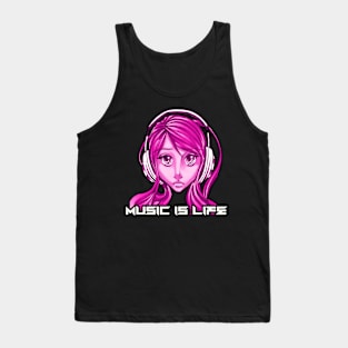 Music is Life Girl Headphones Tank Top